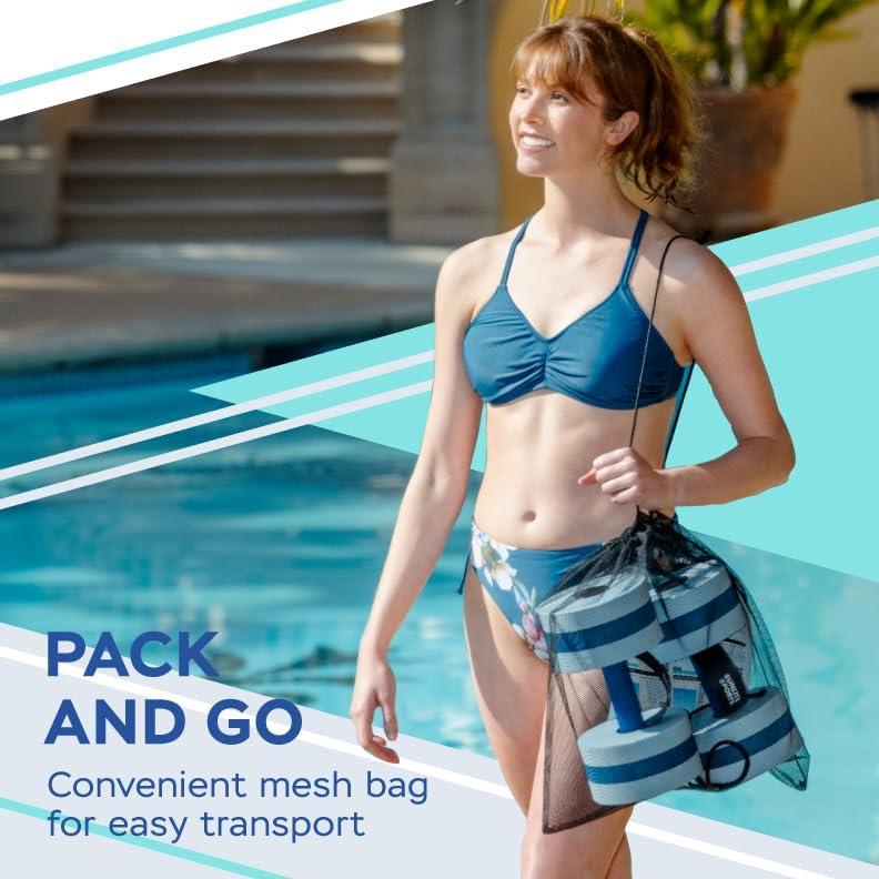 imageSunlite Sports Water Weights Pool Exercise Dumbbells Water Aerobic Equipment HighDensity EVAFoam Dumbbell with Handle Strip Aqua Therapy Pool Fitness Water Exercise Set of 2Aqua Blue Premium Combo with Carry Bag