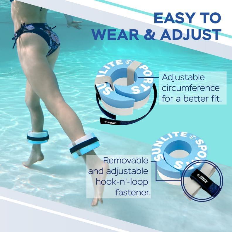 imageSunlite Sports Water Weights Pool Exercise Dumbbells Water Aerobic Equipment HighDensity EVAFoam Dumbbell with Handle Strip Aqua Therapy Pool Fitness Water Exercise Set of 2Aqua Blue Premier Set with Aqua Cuffs