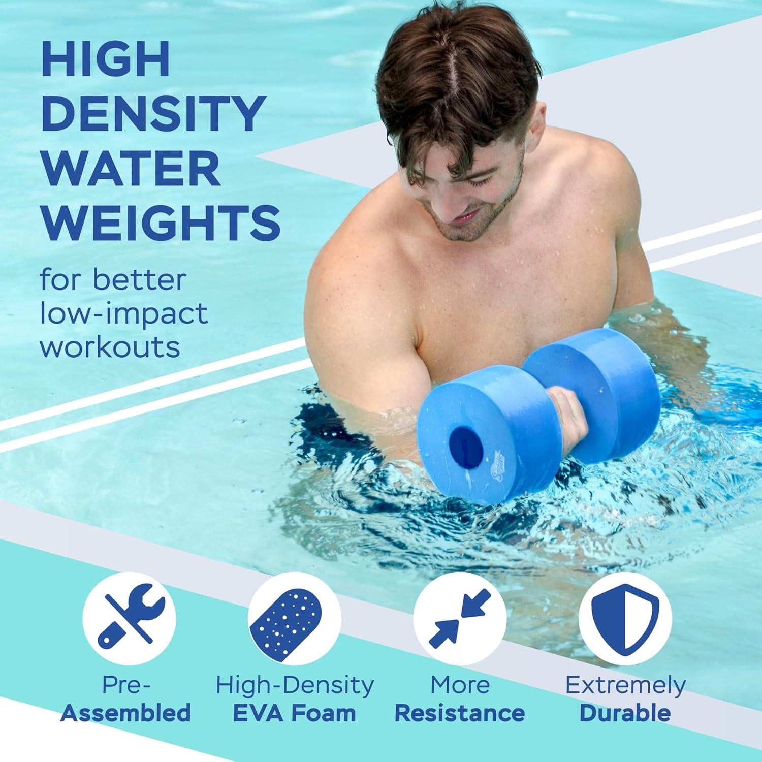 imageSunlite Sports Water Weights Pool Exercise Dumbbells Water Aerobic Equipment HighDensity EVAFoam Dumbbell with Handle Strip Aqua Therapy Pool Fitness Water Exercise Set of 2Blue and Yellow